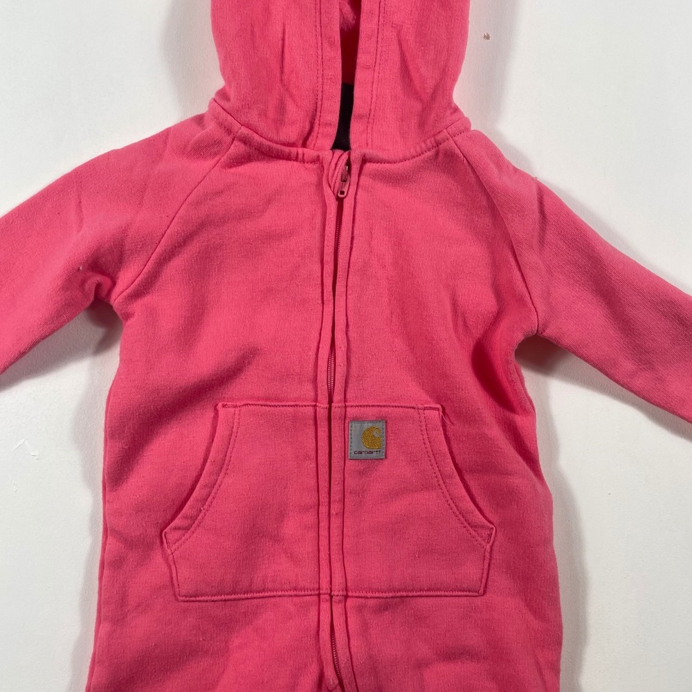 Carhartt Fleece Hooded Coverall Baby 6M Full Zip Logo Patch Pink OX9732-G